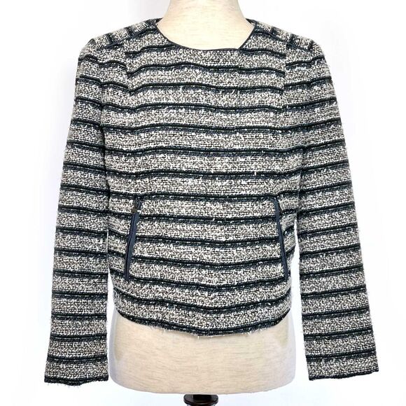 LOFT Stripe Cropped Tweed Jacket Sz 0 - Picture 1 of 8